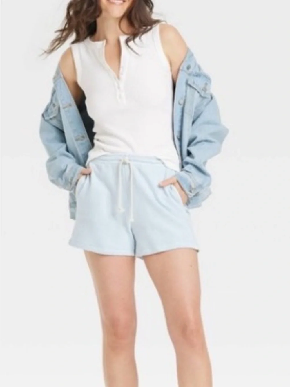 Universal Thread Pale Blue Ribbed Tank & Shorts Matching Set